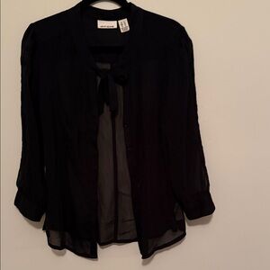 Sportscraft Black Sheer Tie-Neck Blouse